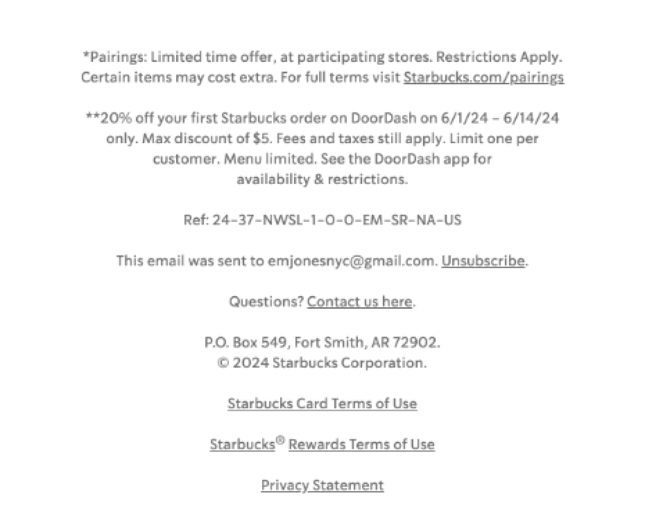 Starbucks email — Email Crash Test